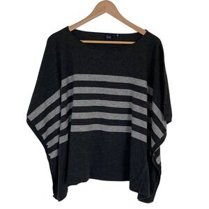 Blue Saks Fifth Avenue Womens Gray Black Striped Poncho Size M Merino Wool Blend
